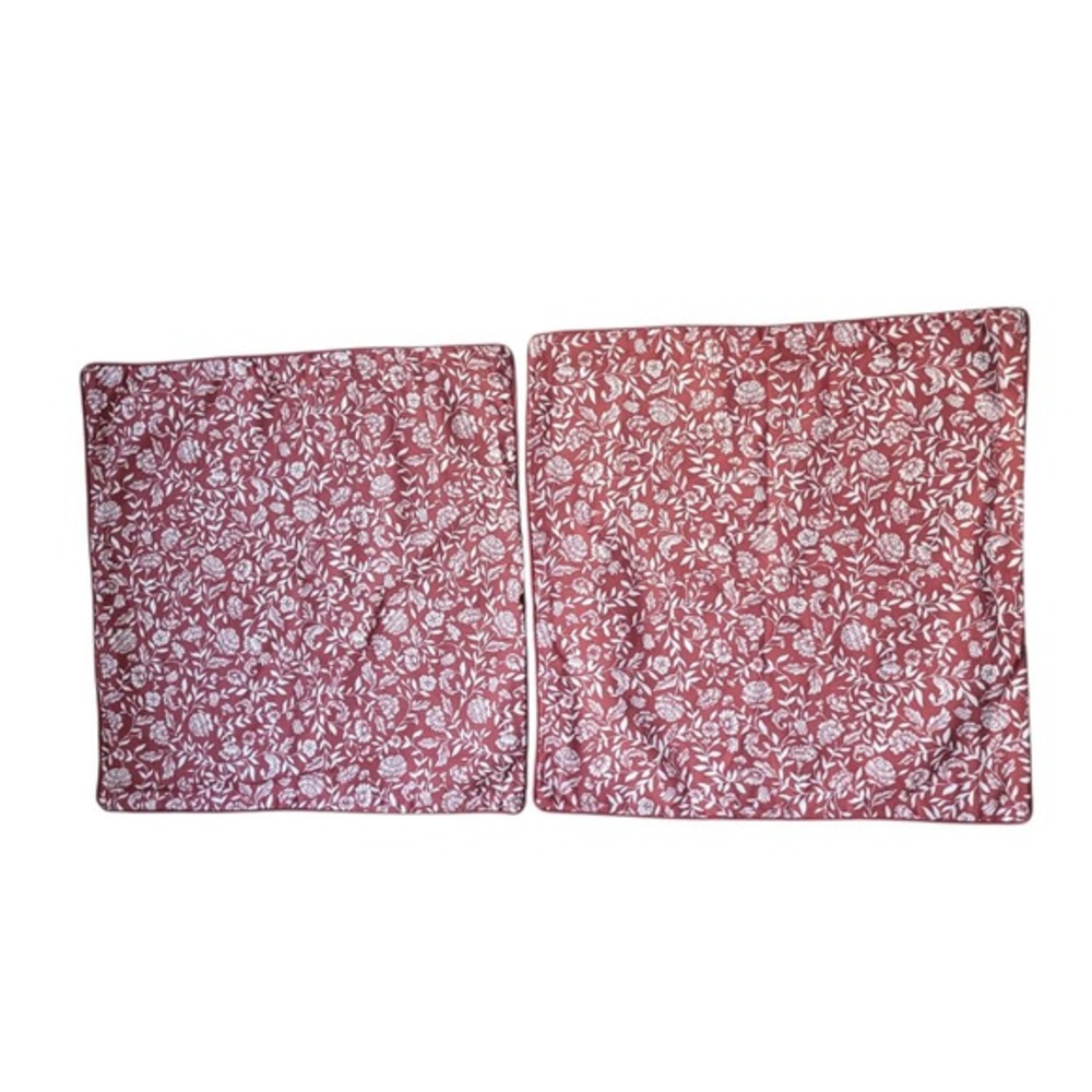Ikea Evalouise Pillow Cover Red Rust/White Floral 20" Squares Lot Of 2